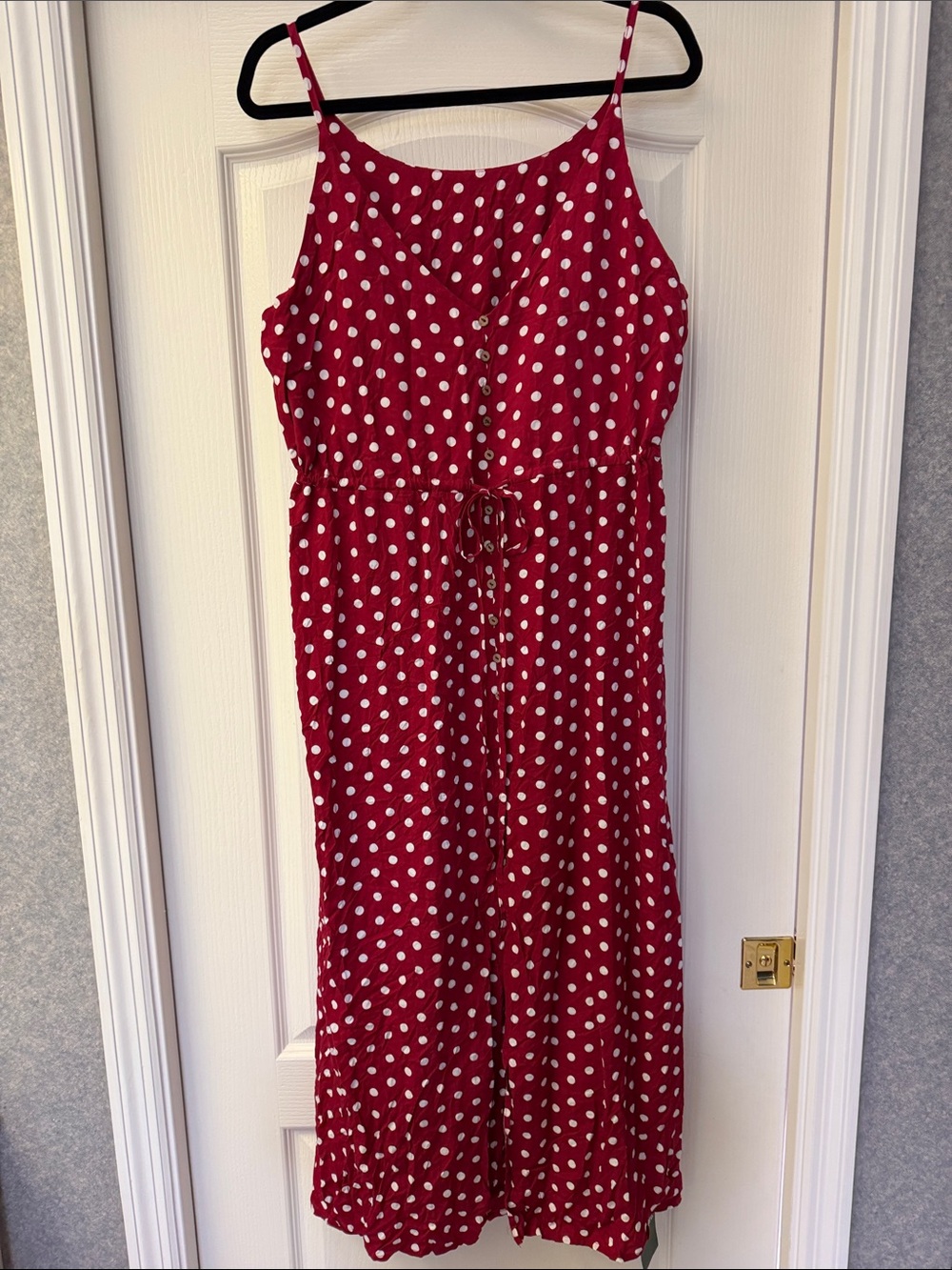 NWT HALARA Red and White Polka Dot Button-Front Dress